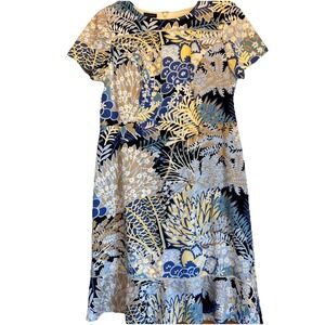 Talbots Women's 6 Dress Blue White Botanical Floral Lined Knee Length A-Line